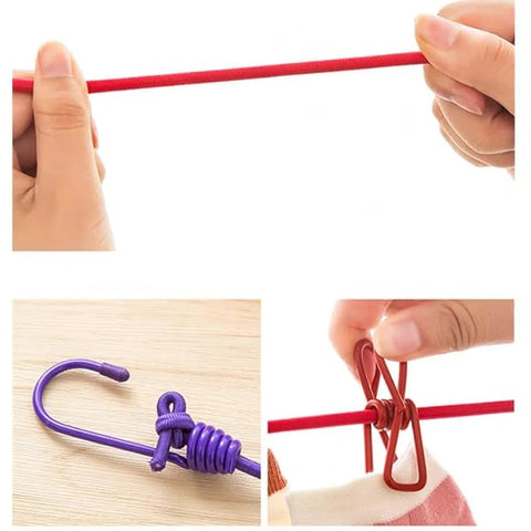 Portable Travel Elastic Clothesline Rope with 12 Clips (Get any 2 Random Colored Pieces at just 499 Rs)